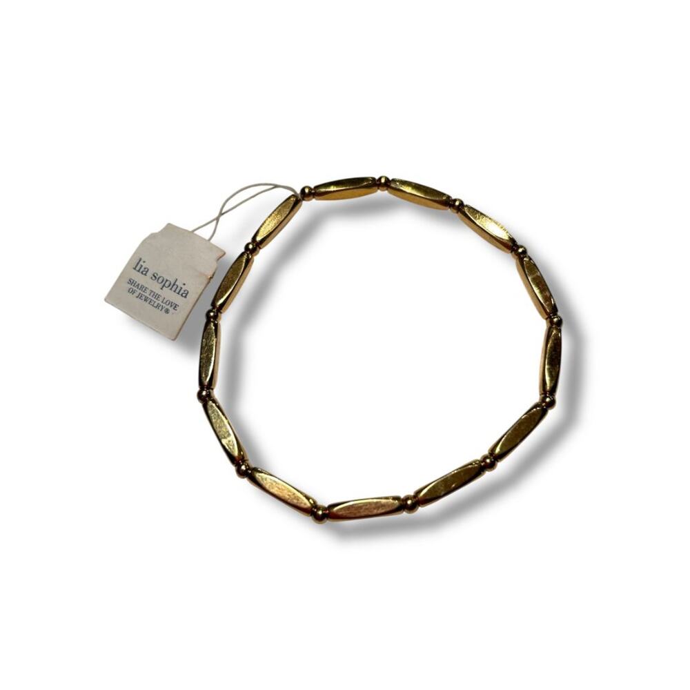 New Lia Sophia Goldtone Bugle Bead Spacers Bracelet Stretch